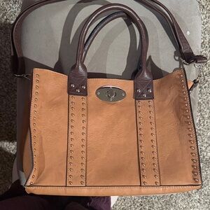 Elegant Tan Vegan Leather Tote with Studded Design